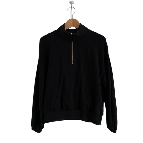 CUYANA Half Zip Fleece Snap Funnel Neck Pullover Sweatshirt - EUC Black…